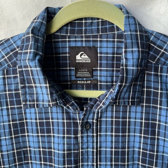 Quiksilver Men Size Large Blue White Plaid Button Up Pocket - Picture 3 of 6
